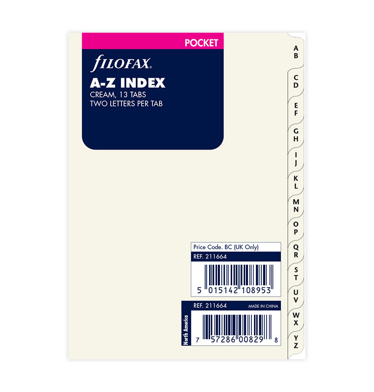 A-Z Index Cream Pocket - Two Letters Per Tab