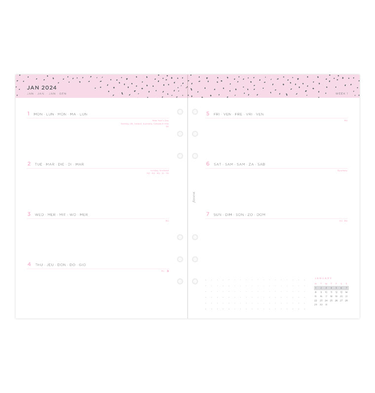 Confetti Week On Two Pages Diary - A5 2024 Multilanguage - Filofax