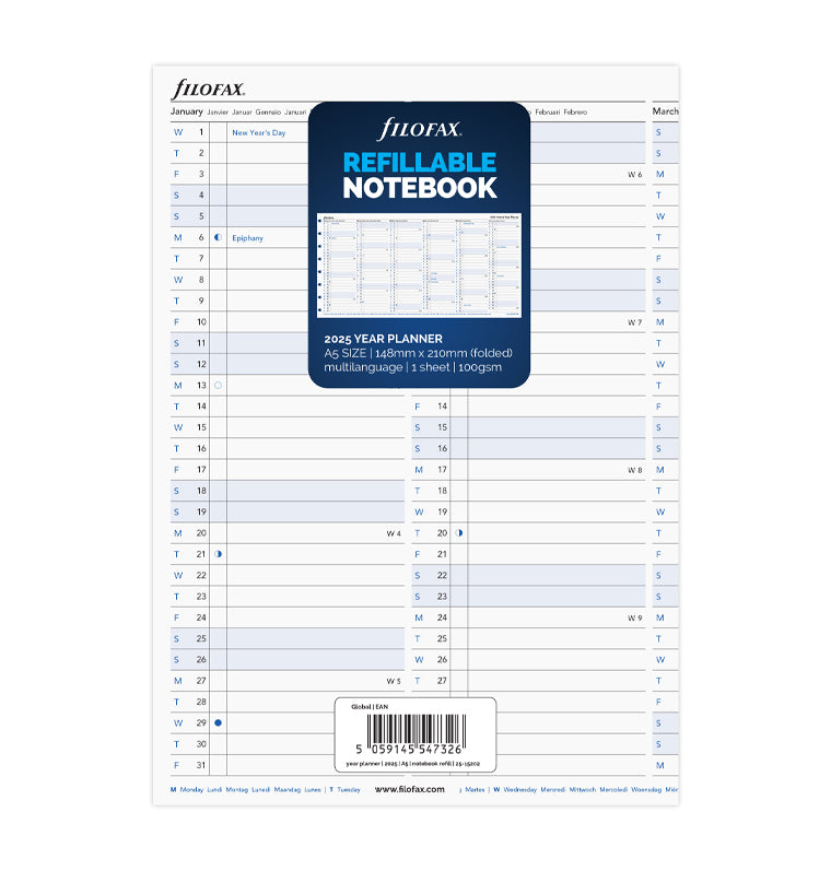 Refillable Notebook Year Planner Refill - A5 2025 - 25-15202