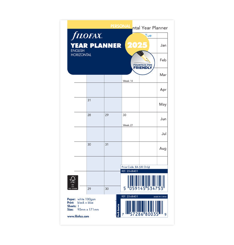 Horizontal Year Planner - Personal 2025 English - Filofax