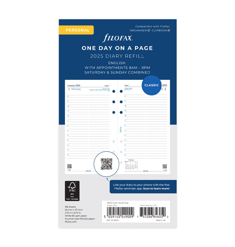 One Day On A Page Diary With Appointments - Personal 2025 English - 25-68441