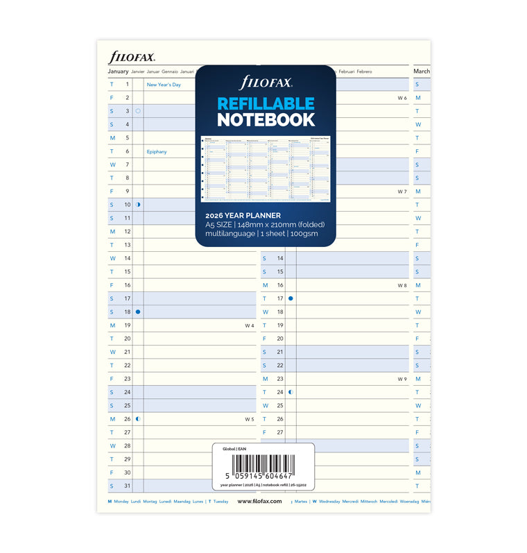 Refillable Notebook Year Planner Refill - A5 2026 - 26-15202