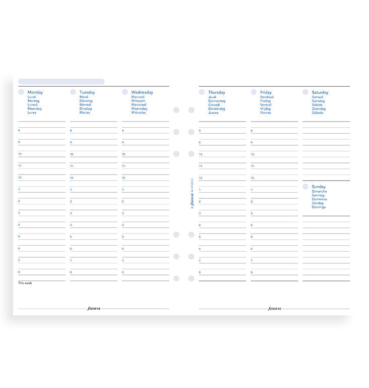 Filofax Any Year Week On Two Pages Diary With Appointments - A5 size layout 